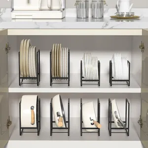 Kitchen cabinet dish rack iron storage organizer black metal plate and pan holder stand