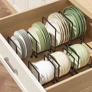 Iron dish drying rack for kitchen drawer organizer, metal plate and bowl storage holder stand.