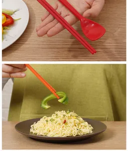 Set cucchiaio e bacchette di addestramento per neonati in silicone, dettaglio stoviglie, sicuro.