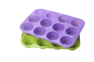 12-Mulden Silikon Muffinform Antihaft-Backform Cupcake Tray Kuchendekoration Werkzeug lila grün