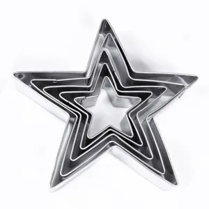 Stainless steel star cookie cutters set, nested metal pentagram baking molds for DIY pastry.