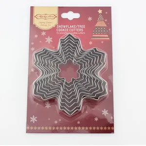 Stainless steel snowflake cookie cutters 9 piece set, DIY baking mold for Christmas.