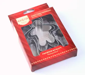 Stainless steel gingerbread man cookie cutter set, 3 pieces baking mold in red gift box.