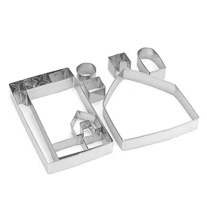 Stainless steel 3D house cookie cutter set details, ideal for homemade holiday baking pastries.