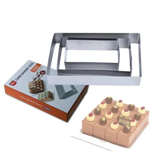 Roestvrijstalen Taartvorm Rechthoekige Bakplaat Grote Drievoudige Combinatie Koekjesvormen Met Kleurdoos Keukengereedschap