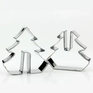 Stainless steel 3D Christmas tree cookie cutters set for holiday baking pastry making.