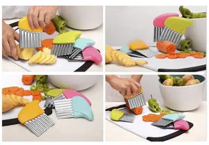 Crinkle cutter wavy knife for cutting potatoes carrots and vegetables kitchen tool details.