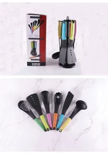 Nylon kitchen utensil set with rotating holder 6-piece heat resistant cooking tools
