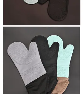 Long silicone oven mitts with heat resistant texture, kitchen baking and microwave use.