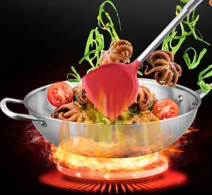 Silicone spatula with stainless steel handle, heat resistant cooking tool for nonstick cookware.