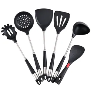 6-piece silicone kitchen utensil set with stainless steel handles heat resistant cooking tools