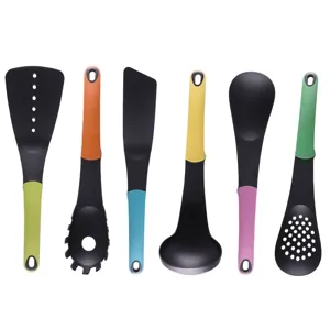 6-Piece Nylon Kitchen Utensils Set with Colorful Handles Non-Stick Cookware Cooking Tools