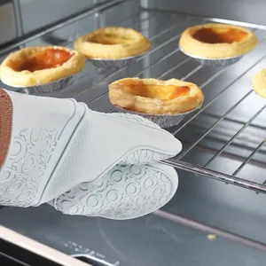 Silicone Oven Mitts Heat Resistant Kitchen Gloves With Extended Cuff And Anti Slip Circle Pattern For Baking Cooking