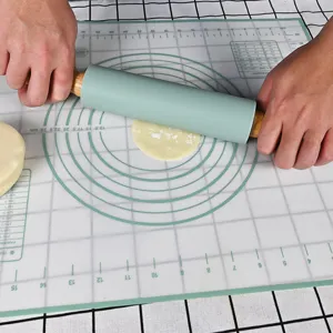 Rodillo de Amasar de Silicona Ergonómico Con Mango de Madera Antiadherente Para Cocina Repostería Hogar