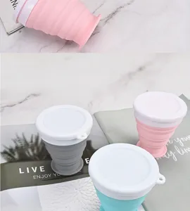 Portable collapsible silicone travel water cup details for outdoor sports and daily use.