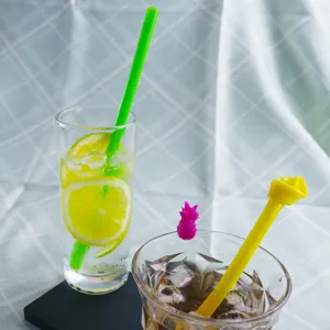 Reusable food-grade silicone drinking straws set with cute pineapple topper for kids and daily use.