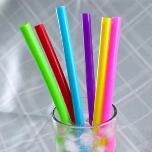 Reusable silicone drinking straw set for kids and bubble tea, colorful eco-friendly tubes.