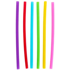 Colorful reusable silicone drinking straws set of 6, eco-friendly food grade straw for kids.