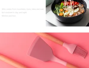 Silicone kitchen utensil set with wooden handle non-stick spatula cooking tools for home kitchen