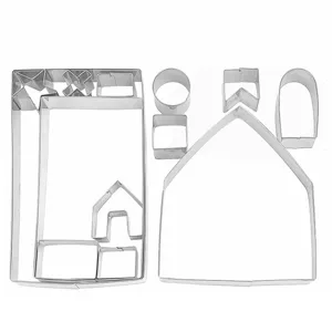 Stainless steel 3D house cookie cutter set baking molds for biscuits pastry kitchen tools