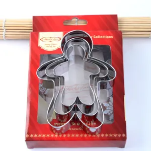 Stainless Steel Gingerbread Man Cookie Cutter Set 3 Pieces Baking Molds Christmas Holiday DIY Pastry Cookie Stamps Kitchen Tools
