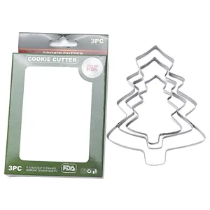 Juego cortador galletas arbol de Navidad acero inoxidable, 3 piezas molde festivo.