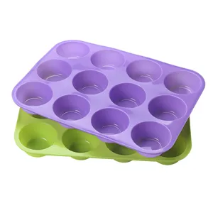 12-Mulden Silikon Muffin Backform, Antihaftbeschichtete runde Cupcake Form fuer Kuchen.