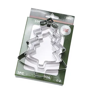 Set de 3 cortadores de galletas de acero inoxidable con forma de pino para repostería.