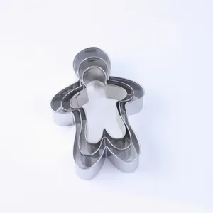 3-Piece Stainless Steel Gingerbread Man Cookie Cutter Set for DIY Baking & Christmas Tools