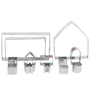 13-piece Christmas stainless steel 3D cookie cutter set, house and geometric biscuit molds.