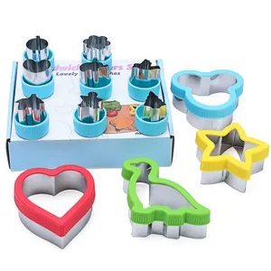 12-piece stainless steel sandwich and cookie cutter set with colorful plastic grips for DIY baking.