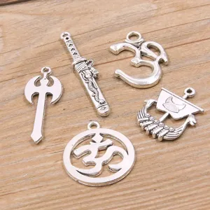 DIY Alloy Antique Silver Charms Pendant For Jewelry Making Dragon Boat Axe Sword Om Symbol 3D Metal Charms For Necklace Bracelet Luggage Accessories
