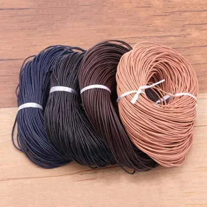 Ensemble de cordon en cuir rond multicolore, fil d'artisanat en cuir véritable, accessoires 1mm-3mm.