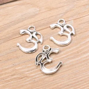Silver tone Om symbol metal charms pendants for DIY jewelry making, necklaces, and bracelets.