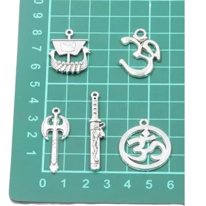 DIY alloy charms pendants set featuring dragon boat, axe, sword and symbols for jewelry making