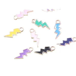 Colgantes de dijes de rayo de esmalte de aleación DIY, fornituras de joyería coloridas.