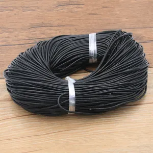 Cordon en cuir rond noir pour la fabrication de bijoux, loisirs créatifs et bracelets.