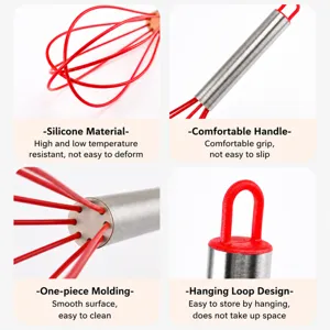 8 inch stainless steel silicone manual whisk balloon whisk for kitchen baking and egg beating
