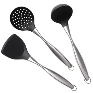 Heat Resistant Silicone Spatula Colander Soup Spoon Kitchen Utensils Stainless Steel Handle Non Stick Cooking Tools
