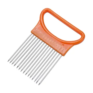 Stainless Steel Onion Holder Slicing Guide Meat Tenderizer Fork Kitchen Tool Orange