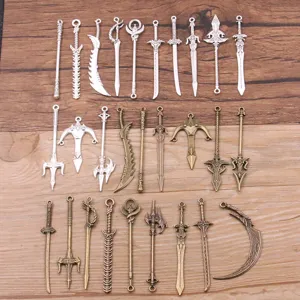 DIY Zinc Alloy Weapon Charms Antique Bronze Silver Sword Knife Gun Bow Pendants For Jewelry Making Crafting Supplies Pack