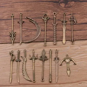 Retro bronze weapon pendants DIY alloy charms sword knife halberd jewelry making accessories