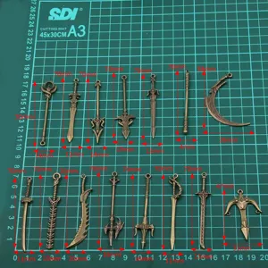 DIY antique bronze zinc alloy weapon pendants sword blade dagger charms set details