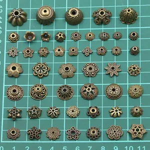 Vintage bronze alloy flower bead caps for DIY jewelry making, bracelet necklace spacer findings.