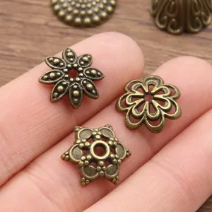 Antique bronze metal flower bead caps DIY jewelry making spacer charms for bracelets necklaces.