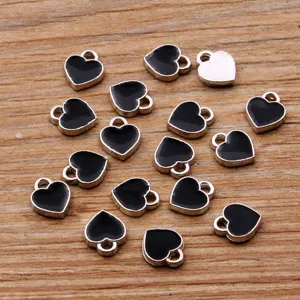 Mini schwarze Emaillierte Herz Anhänger für DIY Schmuck, Nagelkunst Accessoires, 6x8mm.
