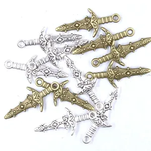 Alloy sword charms 8x23mm antique bronze silver DIY jewelry making pendants crafts 50pcs