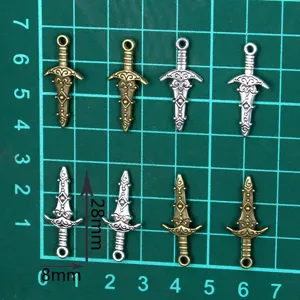 Metal sword charms DIY alloy dagger pendant jewelry making accessories set 8 pcs.