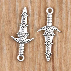 Silver Sword Dagger DIY Metal Pendants Charms for Jewelry Making Necklace Bracelet Craft 8x23mm