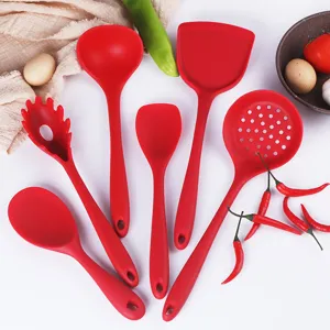 Juego de Utensilios de Cocina de Silicona Resistente al Calor Antiadherente Herramientas de Cocina Espátula Cuchara Con Soporte